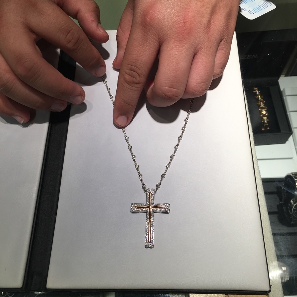 1.5 ctw diamond and rose gold platinum cross